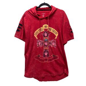 Track 23 Guns N Roses Short Sleeve T-Shirt Hoodie Women's Size XL Red‎ w Graphic